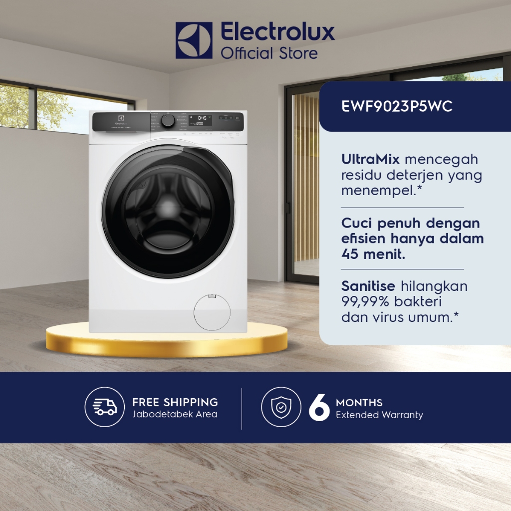 JABODETABEK - Electrolux Mesin Cuci Front Loading 9kg - Inverter - Full Kapasitas Cuci 45 Menit - UltraMix - Menghilangkan Alergi & Bakteri 99,99% - Perawatan Khusus Untuk Pakaian Lembut - Garansi  10 Tahun Motor - EWF9023P5WC
