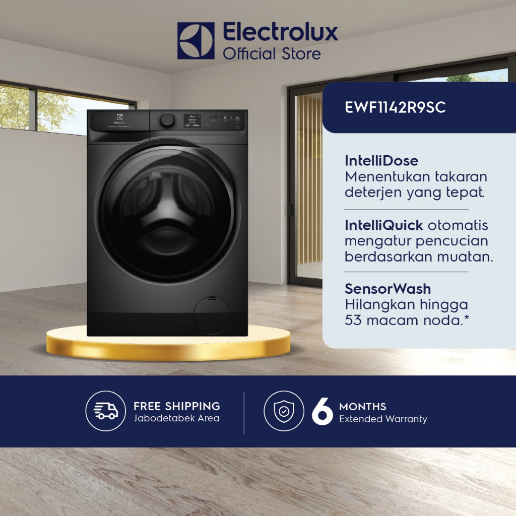Electrolux Mesin Cuci Front Loading  11kg - Inverter - Full Kapasitas Cuci 45 Menit - 1400rpm - Menghilangkan 53 Noda - IntelliDose - VapourRefresh - Perawatan Khusus Untuk Pakaian Lembut - Garansi  10 Tahun Motor - EWF1142R9SC