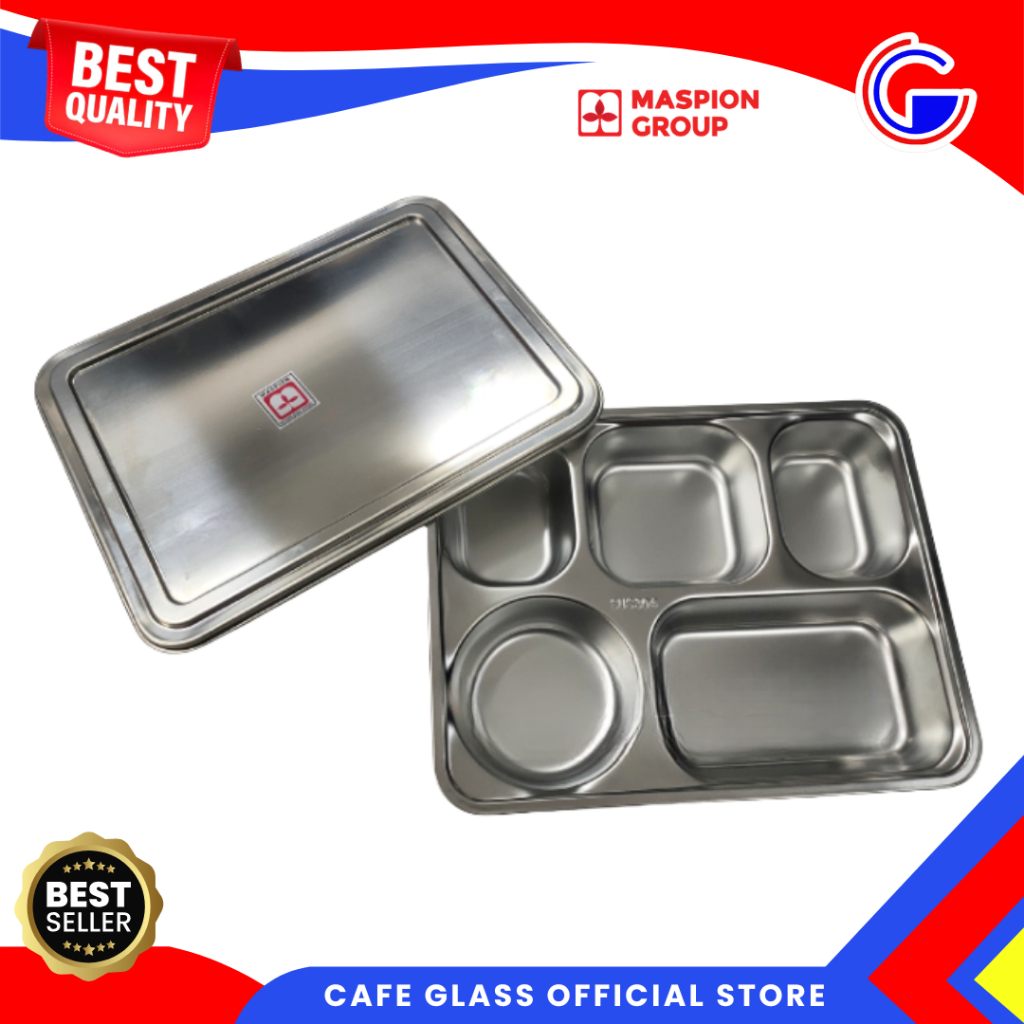 Food Tray MBG Sekat Stainless - Tempat Makan Siang Korea Sekat Banyak - Kotak Bekal Stainless SS-B35 - Ompreng Makan Siang Gratis
