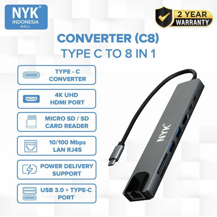 Jual NYK USB HUB C8 Converter 8 IN 1 Type C 3.0 to Hdmi Aluminium ...