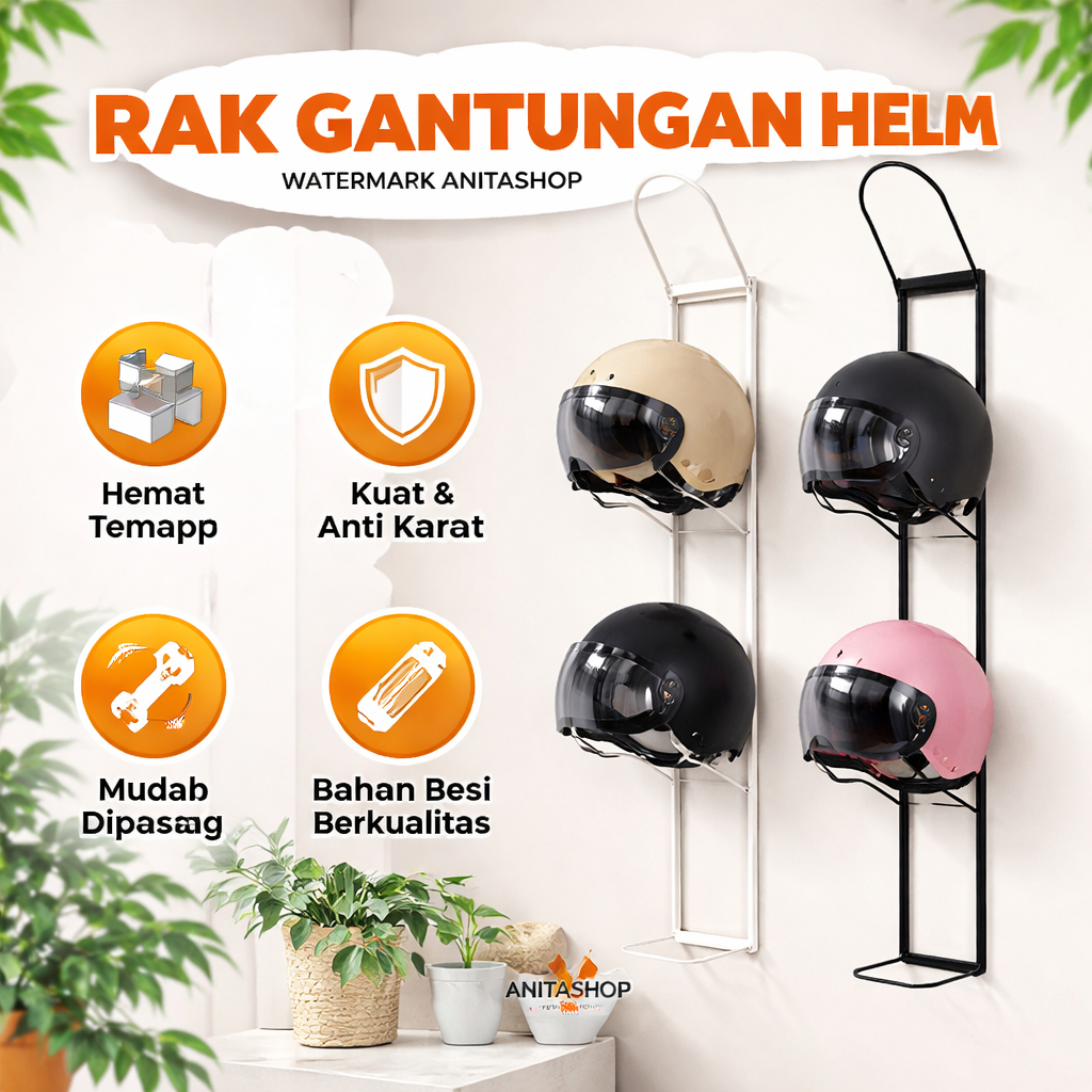 Jual Rak Helm Gantungan Dinding 3. 4. 5 Susun Besi Kuat Anti Karat ...