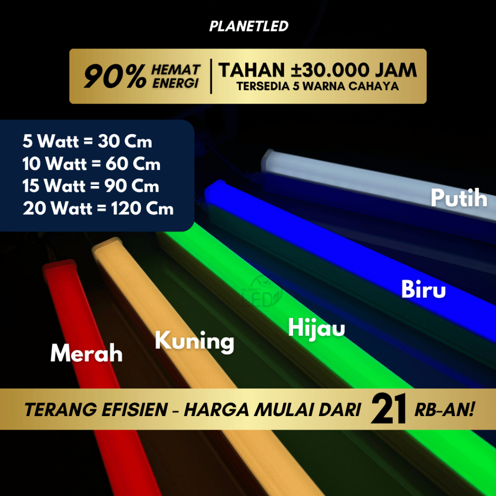 Jual Lampu TL5 Neon T5 LED 5/10/15/20 Watt Tube Warna Warni 30 cm / 60 ...