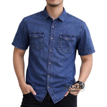 Kemeja Jeans Pria Denim Lengan Pendek Casual Nyaman