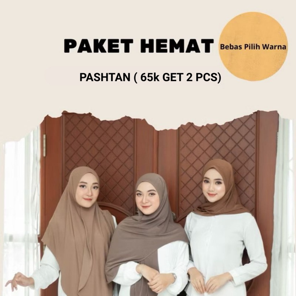 MAHKOTA HIJAB - PAKET HEMAT (65rb DAPAT 2 Pcs ) Pashtan Jersey pashmina muslim wanita terbaru 2023 instan oval kerudung