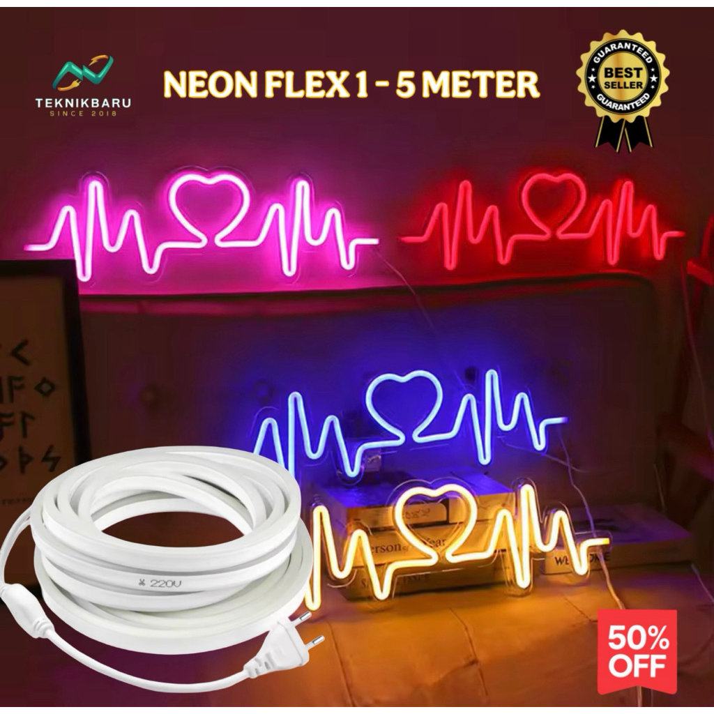 Neon Flex 220V 1-5 Meter Lampu LED Strip Detak Jantung Aesthetic Hias Kamar Fleksibel Waterproof