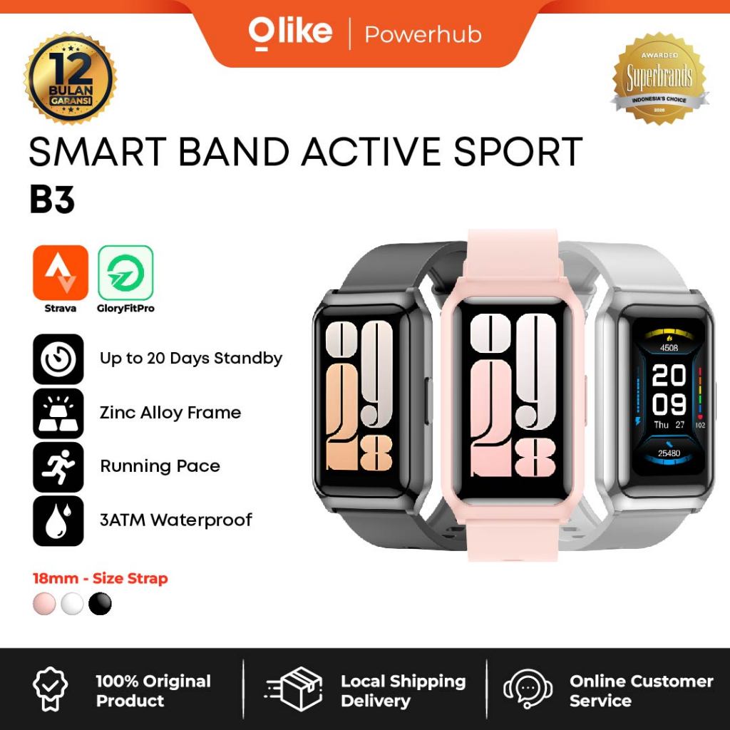 Jual [NEW PRODUCT] OLIKE Smartband B3 Screen 2.7D Curved 3ATM ...