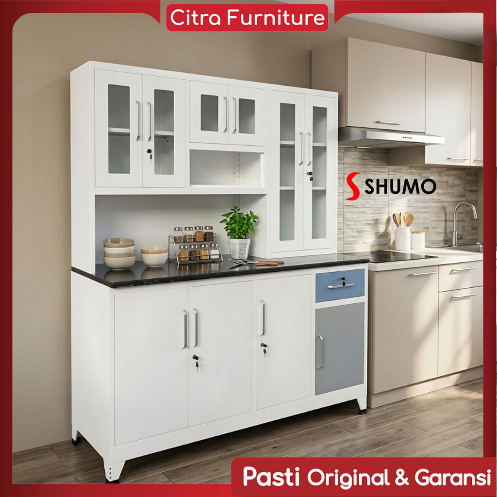[ SHUMO ] Lemari Dapur 4 Pintu Minimalis Besi | Kabinet Rak Piring | Kitchen Set Besi  DAKOTA Series