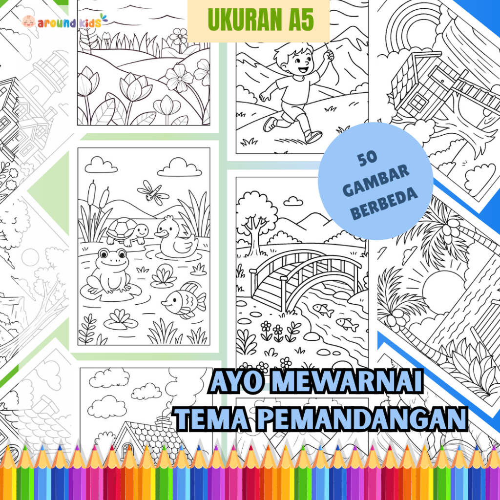 Jual 50 Kertas Mewarnai Tema Pemandangan Ukuran A5 Gambar Drawing ...