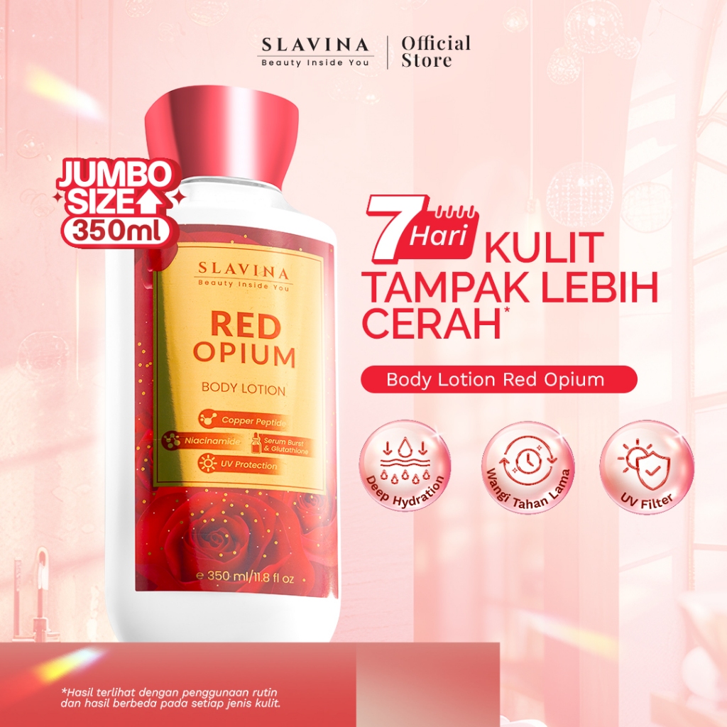 Jual SLAVINA Body Lotion Red Opium by Nagita Slavina 350ML – Handbody  Whitening & Body Serum Pemutih Badan, Tone Up Moisturizer Wangi Parfum  Mewah Rose Fruity Niacinamide Glutathione Melembapkan Kulit Cerah Lembut
