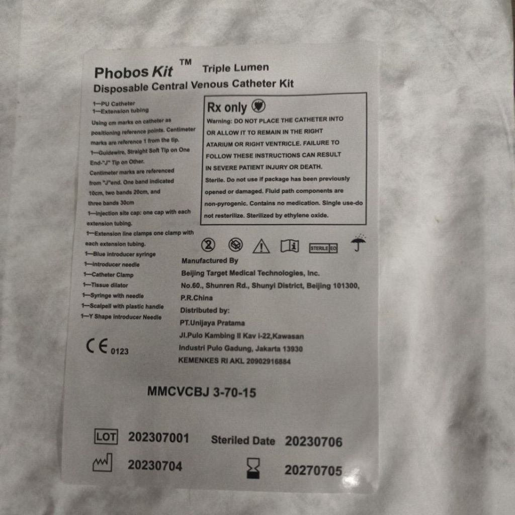 Jual PHOBOS KIT triple lumen disposable central venous catheter kit ...