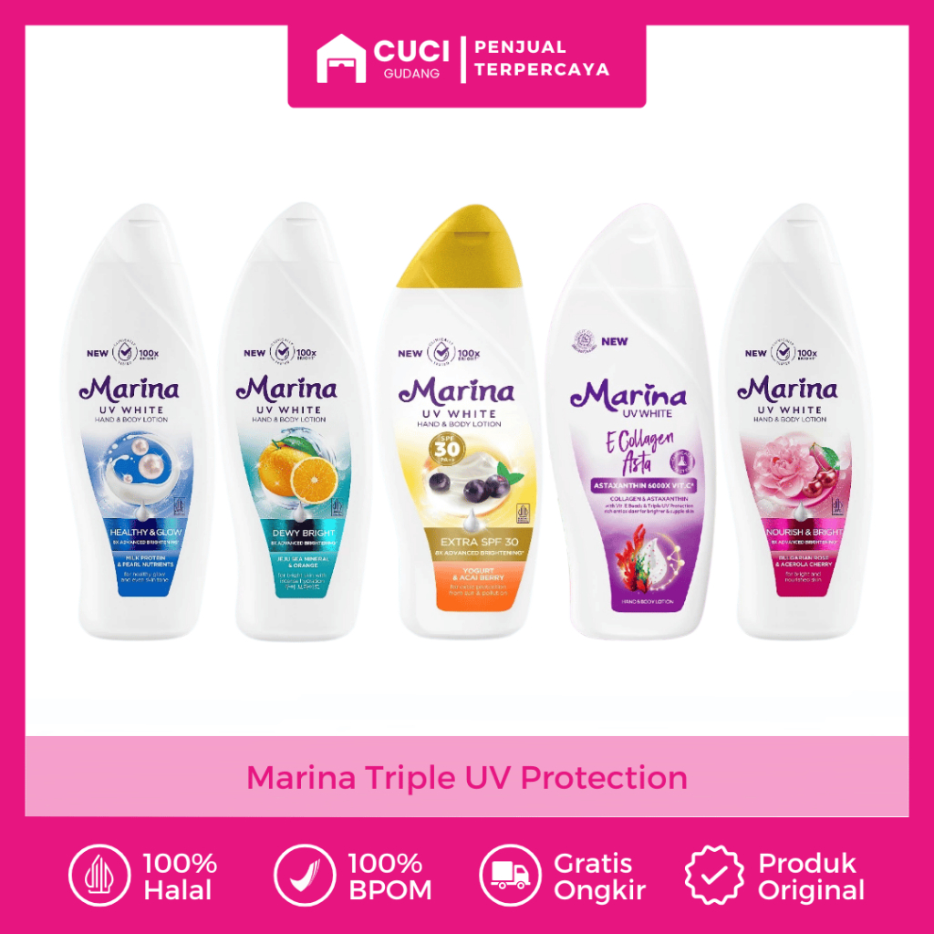 Jual Marina Uv White Body Lotion Handbody Pemutih Badan Whitening ...