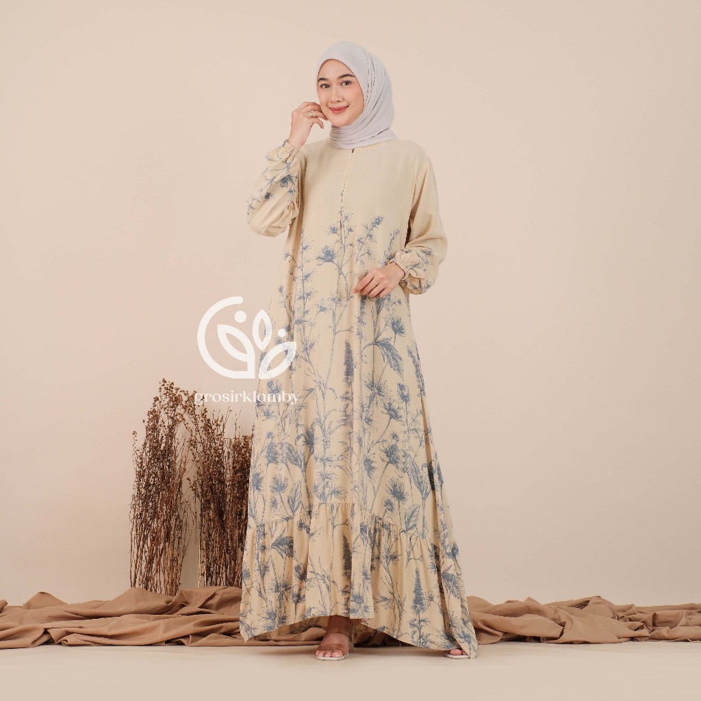 Gamis Arunika Dress Casual Rayon Premium Rempel Busui Lengan Panjang Batik Tebal Adem Nyaman Resleting Dada Ukuran XL L M