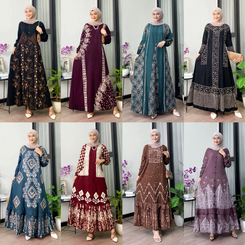 (TERLARIS) REMAR DRESS - Gamis Twill Ori Premium Candimekar Gradasi Busui Full Kancing Motif Batik Cap Malaman Handmade Bahan Super Tebal Adem Lembut Tidak Nerawang Ada Tali Samping Dan Saku Bagian Kanan
