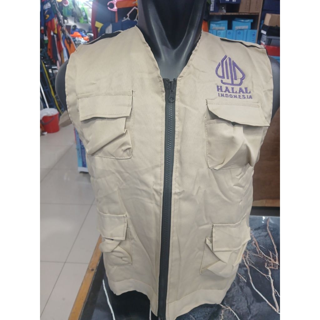 Jual rompi KREM HALAL +bordir tulisan depan ungu tulisan belakang hitam ...