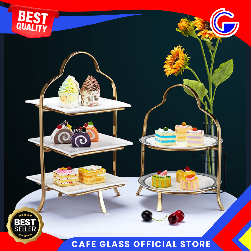 Serving Tray Susun Rak Besi Gold - Piring Kue Nampan Saji Prasmanan - Cake Stand Display Hotel Cafe