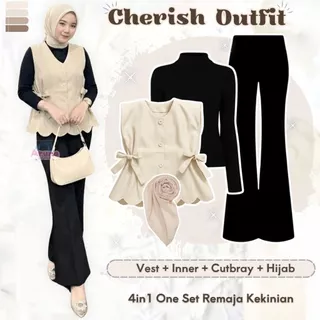 One Set 4in1 Simple Vest Cherish Inner Cutbray Bella Square Setelan Wanita Kekinian Siap Pakai AS4V