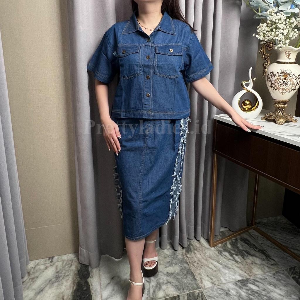 Jual SETELAN ROK JEANS BKK PREMIUM CASUAL ELEGANT LAYER DISTRESSED ...
