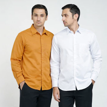 Paket 2 Pcs Cuma 90Ribu Kemeja Pria Premium Polos Lengan Panjang Baju Kerja Slimfit Hitam Putih