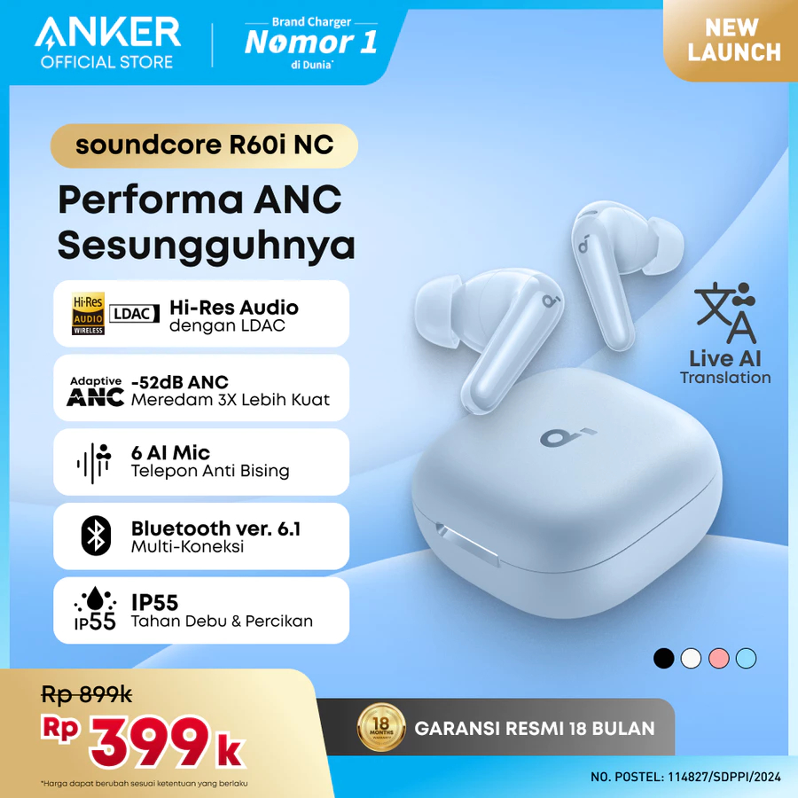 Jual Soundcore R60i NC by Anker, Real-Time Adaptive Noise Cancellation ...