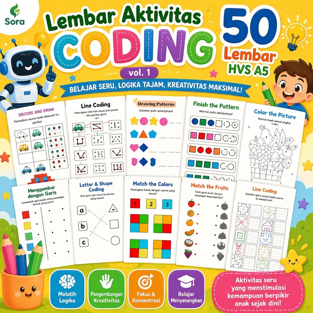 Jual 50 Lembar kertas mewarnai worksheet coding aktivitas pertamaku ...