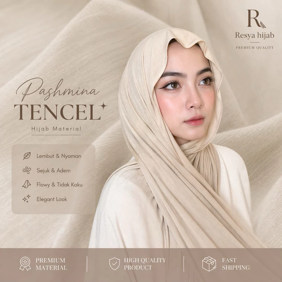 Resyahijab Pashmina Rayon Tencel Premium (Free Pouch) | Pashmina Tencel Original | Pashmina Turkish Shawl | 006