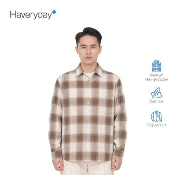 HAVERYDAY Kemeja Pria Flannel Veterano Long Sleeve Dengan Desain Plaid Beige