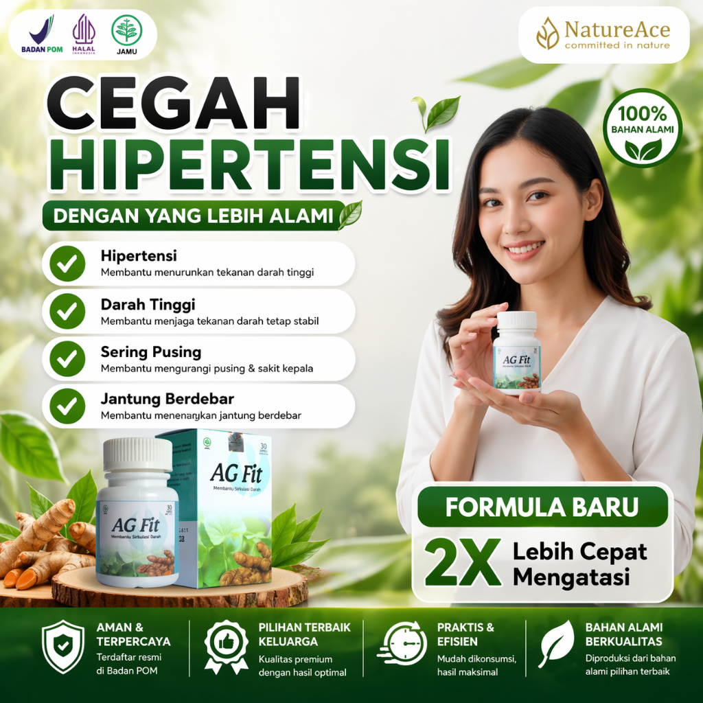 Nature Ace - AG Fit Obat Herbal Darah Tinggi Hipertensi Jantung Struk Penurun Darah Tinggi Melancarkan Sirkulasi Darah Isi 30 Kapsul