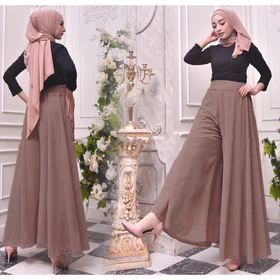 Celana Kulot Wanita Panjang Payung Jumbo Full Puring Ceruty Pakaian Bawahan Fashion Muslim