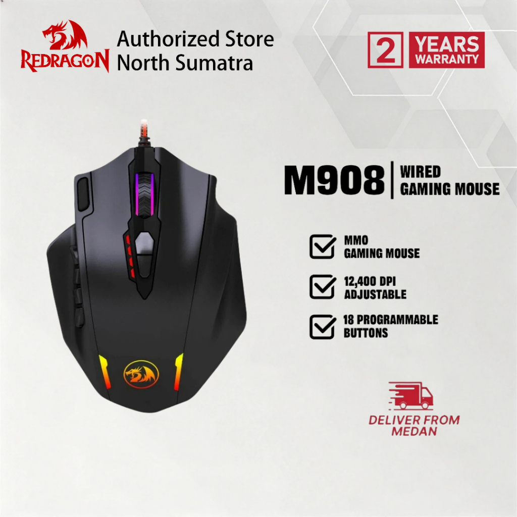 Jual Redragon Impact M908 Wired Gaming Mouse RGB LED MMO 12 Side ...