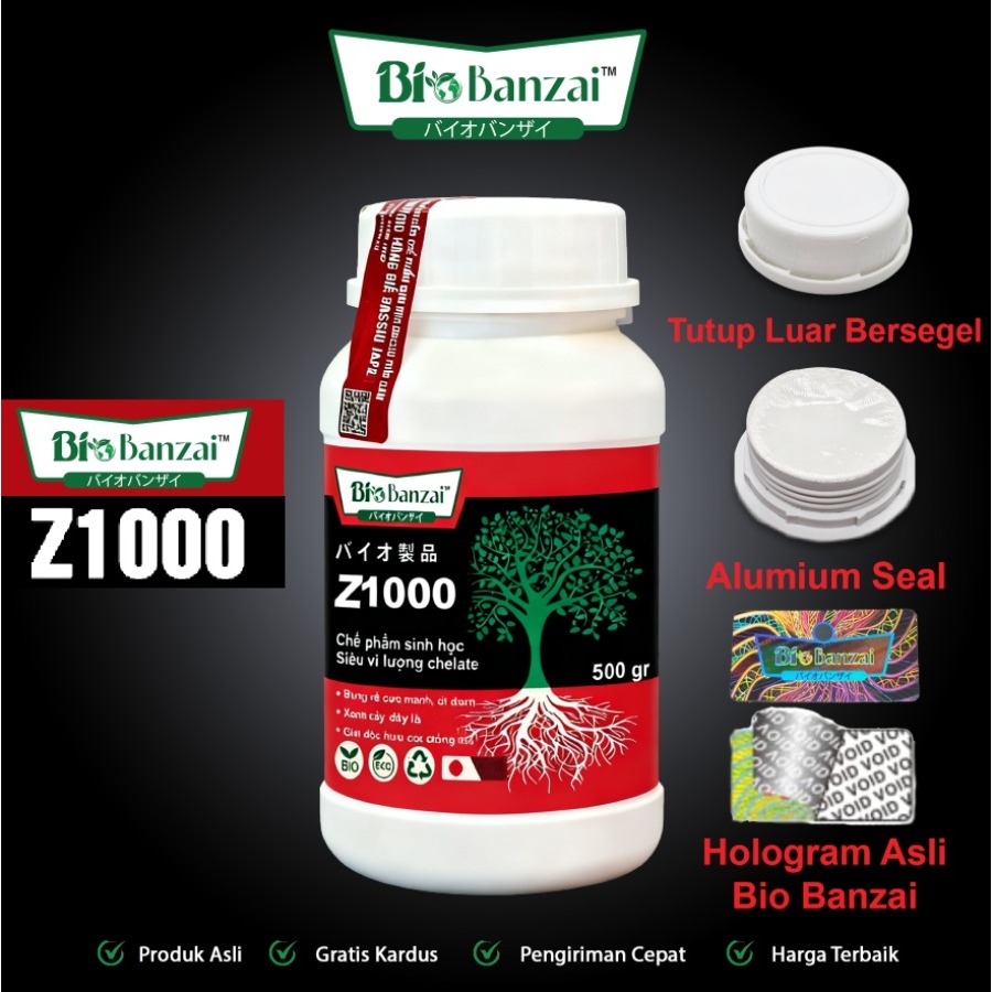 Bio banzai Z1000 jepang kemasan 500gr pupuk organik untuk pertumbuhan akar tunas bunga dan buah tanaman