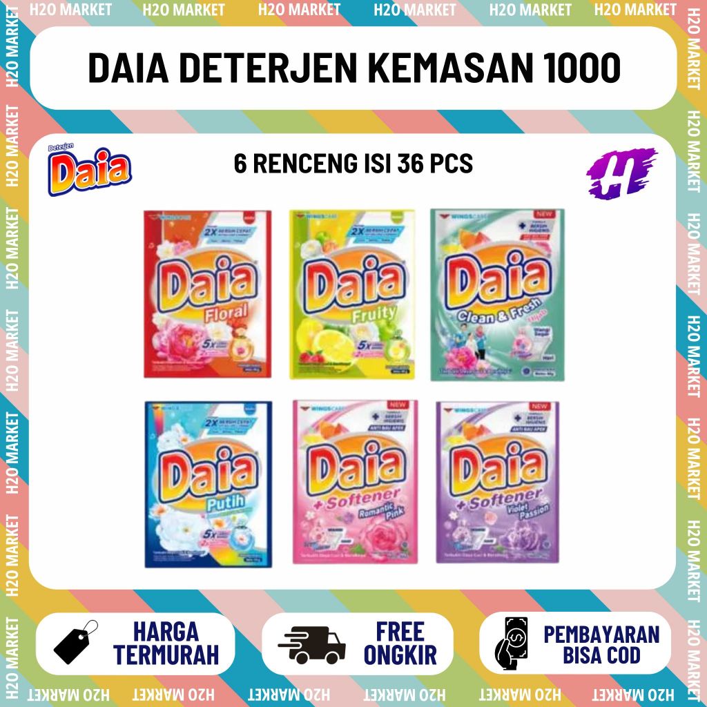 Jual (6 RENCENG ISI 36 PCS) Daia Floral 1000an 47 Gr Deterjen Bubuk ...