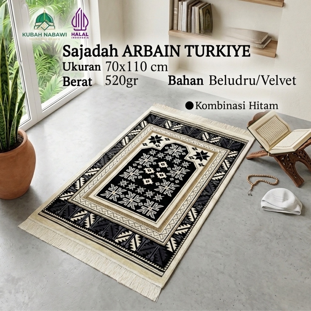 ARBAIN CREAM EDITION 70x110 cm Dewasa| Sajadah Turkiye Beludru Halus Tebal Empuk Jumbo Premium