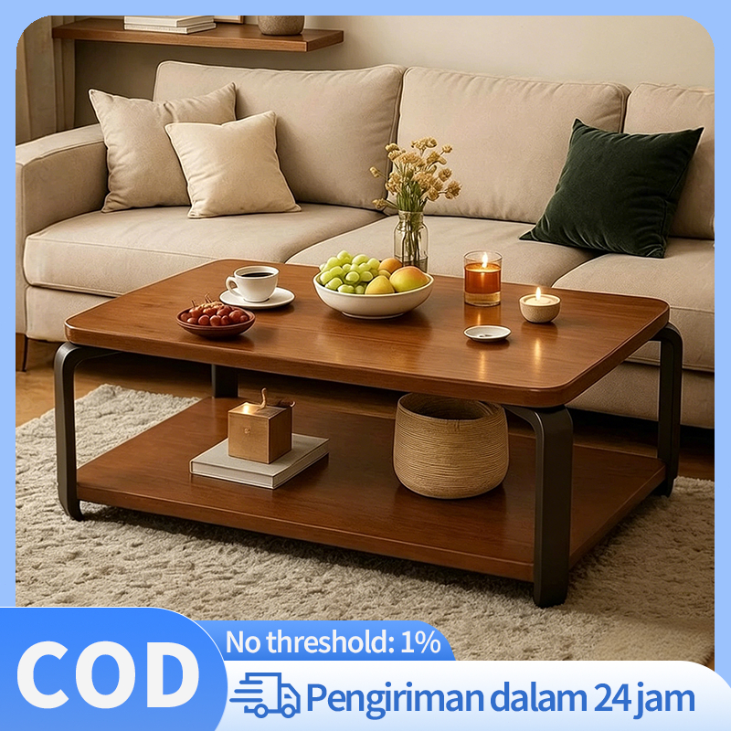 COD Meja Kopi Minimalis Modern 2 Tingkat Meja Tamu Aesthetic dengan Rak Penyimpanan Coffee Table Ruang Tamu Kokoh
