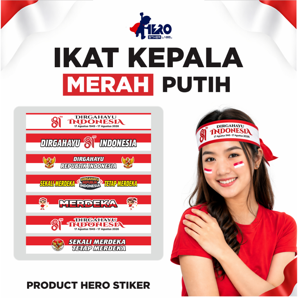 Stiker pipi 17 agustus merah putih | Tali Ikat Kepala Merah Putih | Headband Merah Putih | Pita Ikat Kepala | Bendera Tangan Indonesia | Stiker Pack 17 Agustus