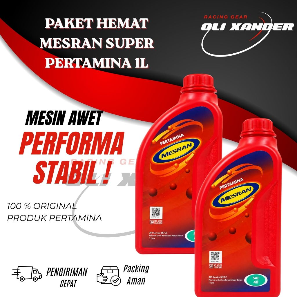 Paket Hemat 2 Botol Oli Mesran Super Pertamina 20W-50 1 L - Pelumas Berkualitas Tinggi, Pelindung Mesin, Kompresi Mesin Optimal