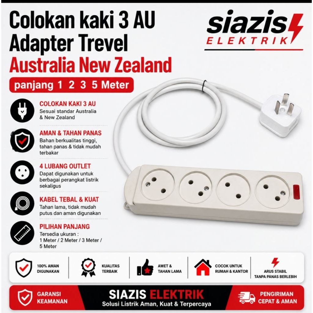 Jual Colokan kaki 3 AU Trevel adaptor Australia New Zealand Argentina ...