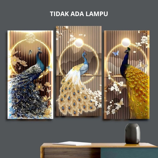 hiasan dinding aesthetic | Hiasan dinding kamar |  papan kayu MDF aesthetic - PEA Burung Merak Emas ukuran 15x30cm tidak ada lampu