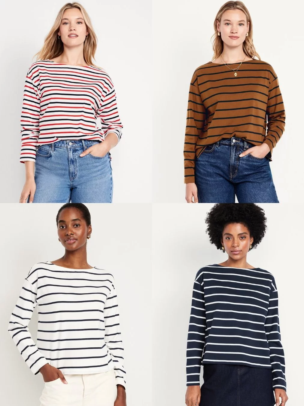 Kaos Lengan Panjang Wanita Leher Boat-Neck OLN Long-Sleeve Mariner Loose T-Shirt - 2375