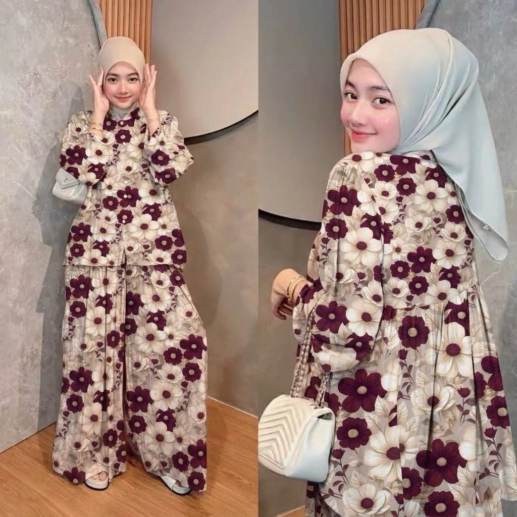 Foto 5 Dara one set motif baru rayon diamond lengan karet celana kulot jumbo setelan kekinian | 015