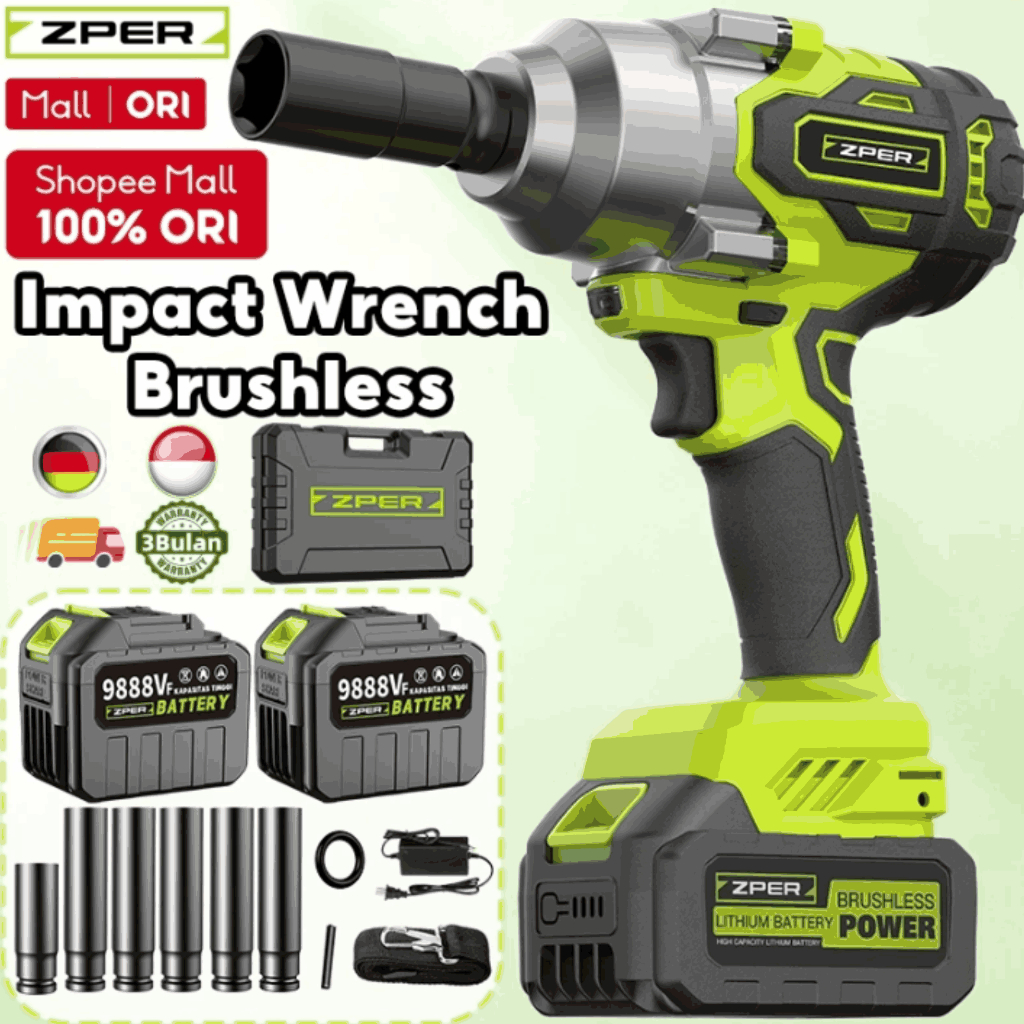 Jual ZPER Cordless Impact Wrench Brushless Baut ZP013 - 550 N.m 9888 ...