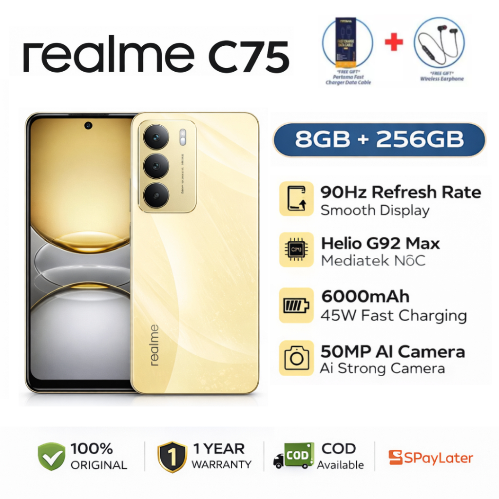 [KIRIM CEPAT] Realme C75 5G 8/256GB | HP Gaming Lancar |  Layar FHD+ | Kamera AI 50MP | Baterai 6000mAh | ASLI