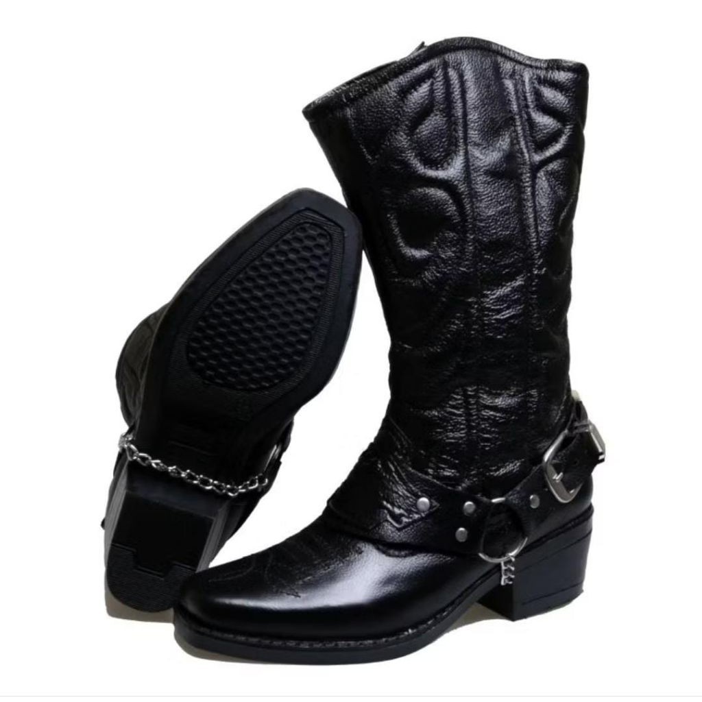 Jual Sepatu junggle boot tinggi touring cowboy kulit sapi | Shopee ...