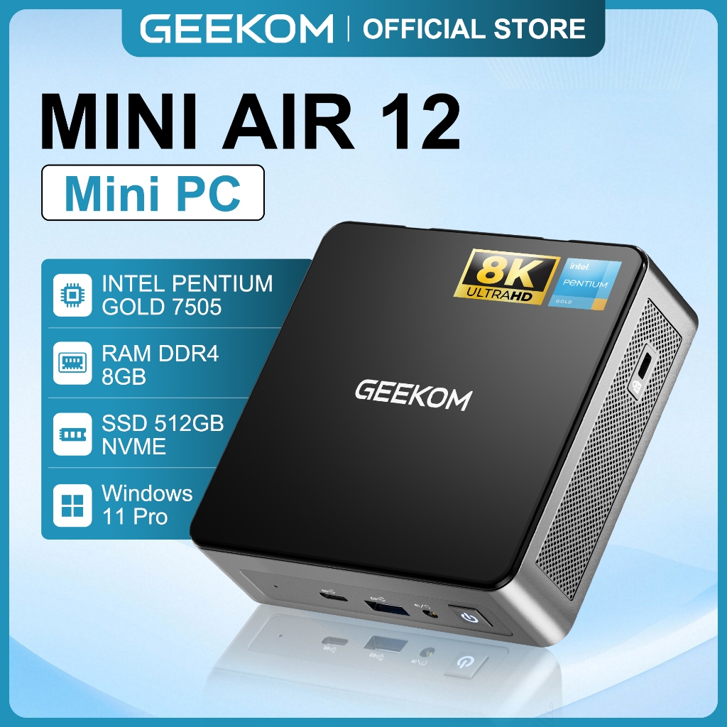 Jual GEEKOM Air12 Mini PC (2026), Intel Pentium 7505 8GB RAM 512GB