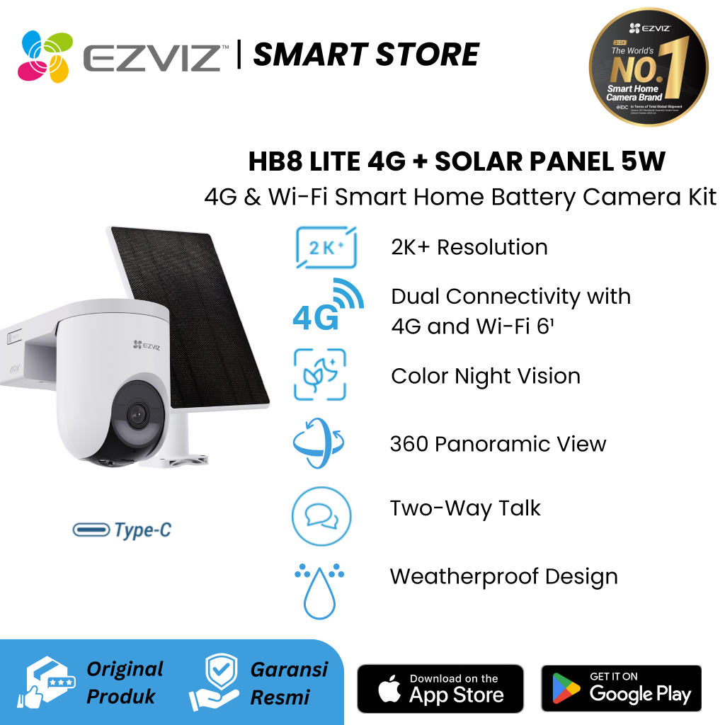 Jual EZVIZ HB8 LITE + SOLAR PANEL 5W 4G & WI-FI SMART HOME BATTERY ...