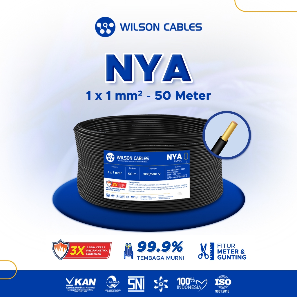 Jual WILSON CABLES - NYA 1 mm² (50 Meter) - Kabel Listrik Tembaga Kawat ...
