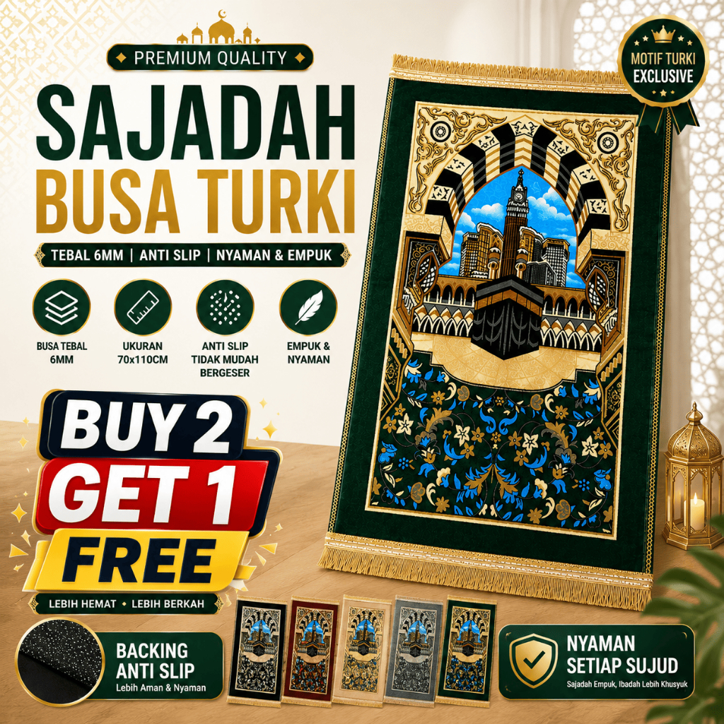 Sajadah Premium Turki Anti Slip Tebal 6MM – Nyaman Untuk Sholat Harian