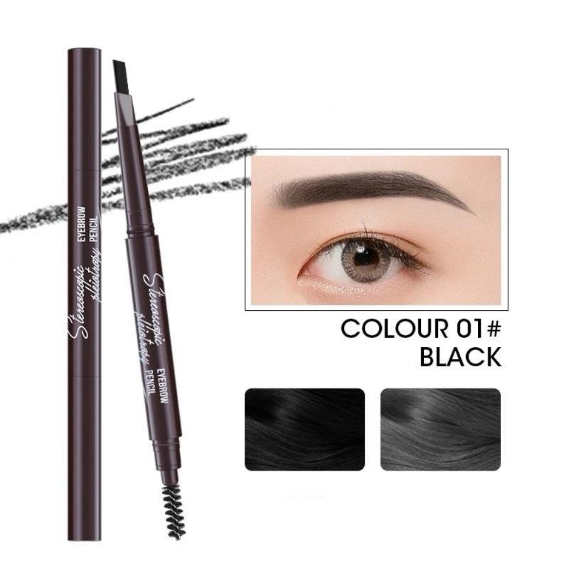 2 in 1 Pensil Alis Anti Air Putar Otomatis Eyebrow Pencil dengan Sikat Alis