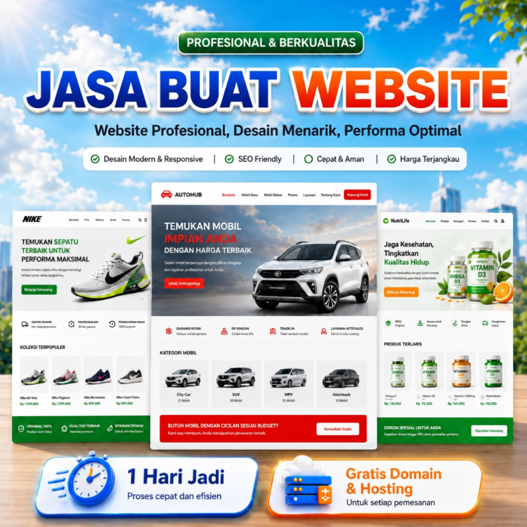 Website Bisnis - Domain Hosting 1 Tahun - Optimasi Google Dasar - Web Profesional - Web Company - Jasa Buat Web Usaha - Jasa Pembuatan Website Modern - Website Portofolio