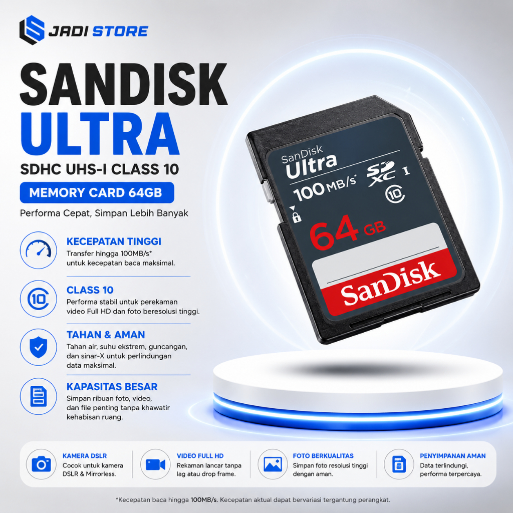 Jual SanDisk Memori Kamera SDHC UHS-1 Class 10 64GB 100Mb/s – Memory ...
