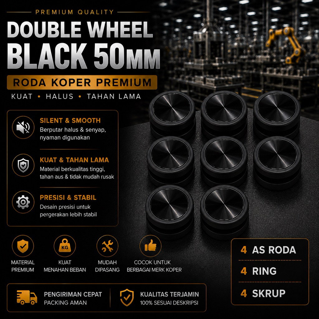 Jual RODA KOPER FULL BLACK 50MM SET ( BUKAN AS GETOK ) | Shopee Indonesia
